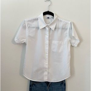 Y2K Gap Factory, crisp, white, women’s, small,collared, 100% cotton, blouse.